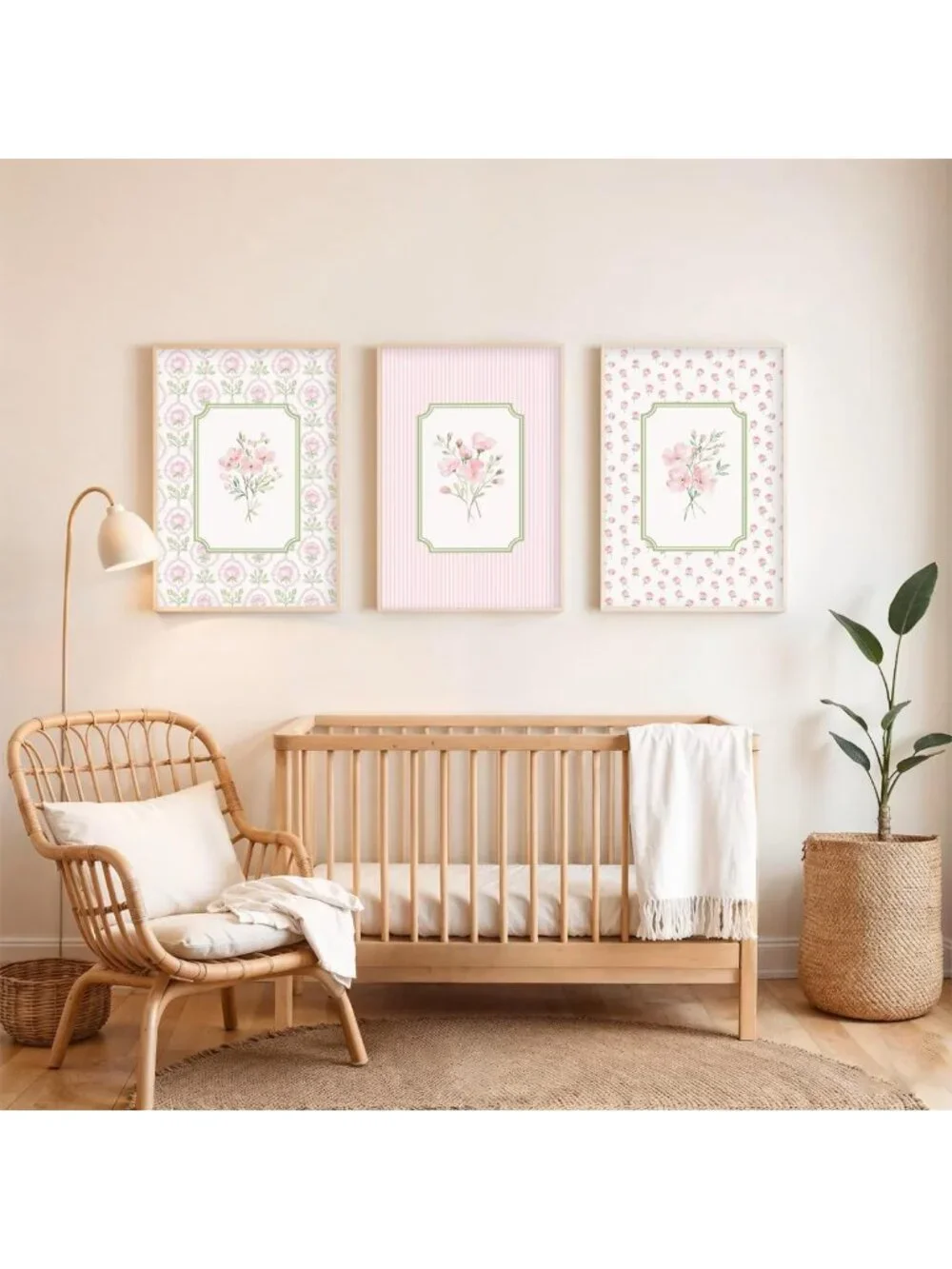 Pink Floral Nursery Wall Art Set - Watercolor Botanical Prints for Baby Girl